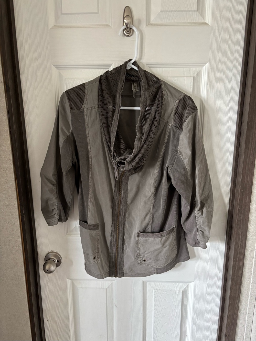 XCVI Taupe Mesh-Accent Hooded Jacket